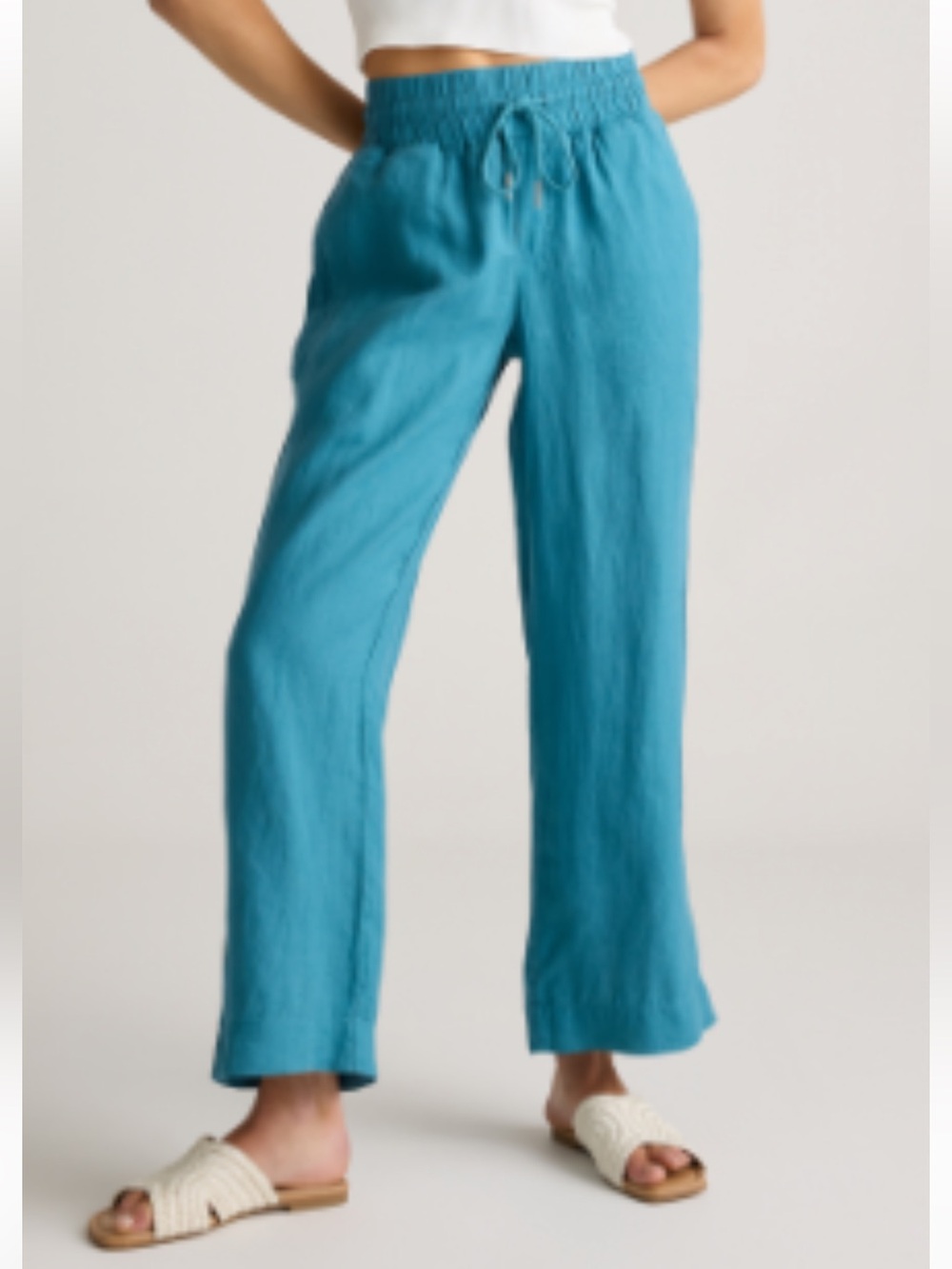 Quince 100% European Linen Wide Leg Pants Mineral Blue Size L Drawstring